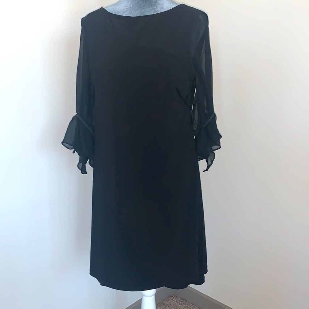 Ralph Lauren black dress size 12P with sheer 3/4 sleeves NW